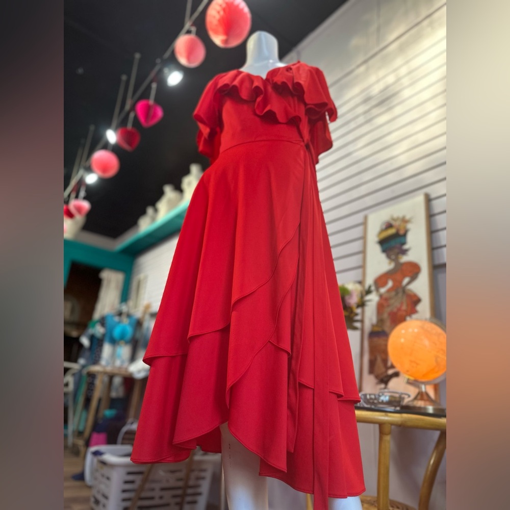 Elegant Red Ruffled Dress